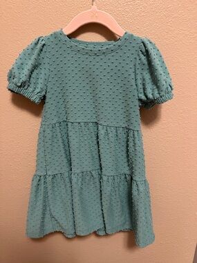 Crewcuts Teal Puff-Sleeve Swiss Dot Tiered Dress